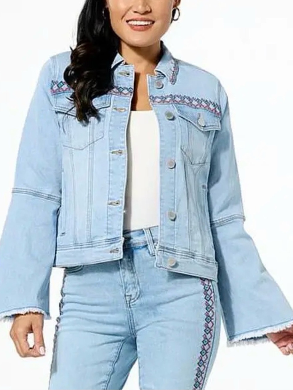 DG2 by Diane Gilman New Classic Stretch Denim Embroidered Jean Jacket - Medium